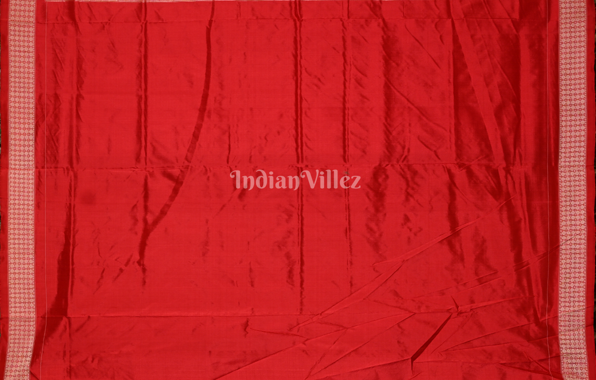 Red Coffee Nabakothi Odisha Ikat Sambalpuri Silk Saree with Peacock Anchal