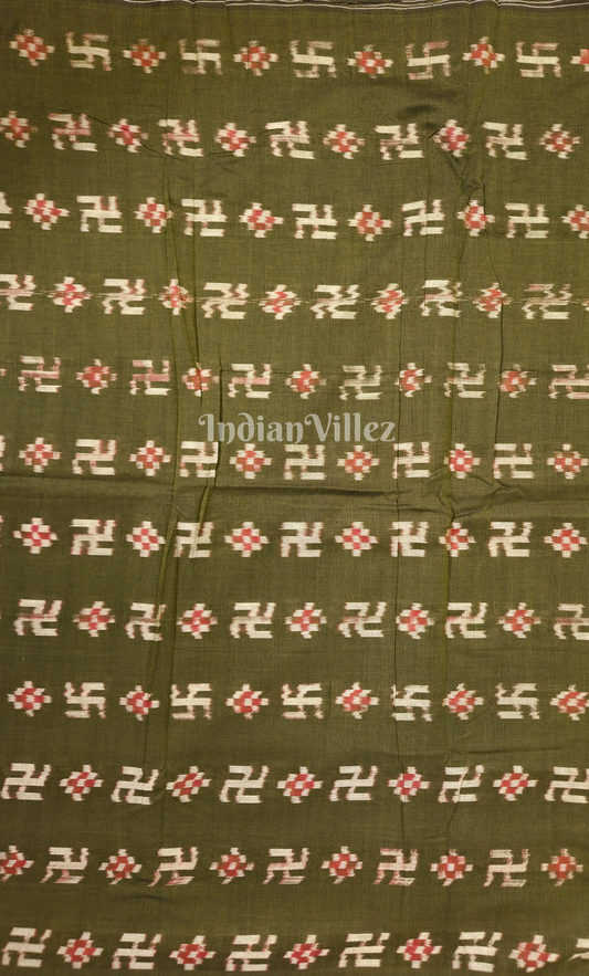 Moss Green Swastik Sambalpuri Ikat Cotton Fabric