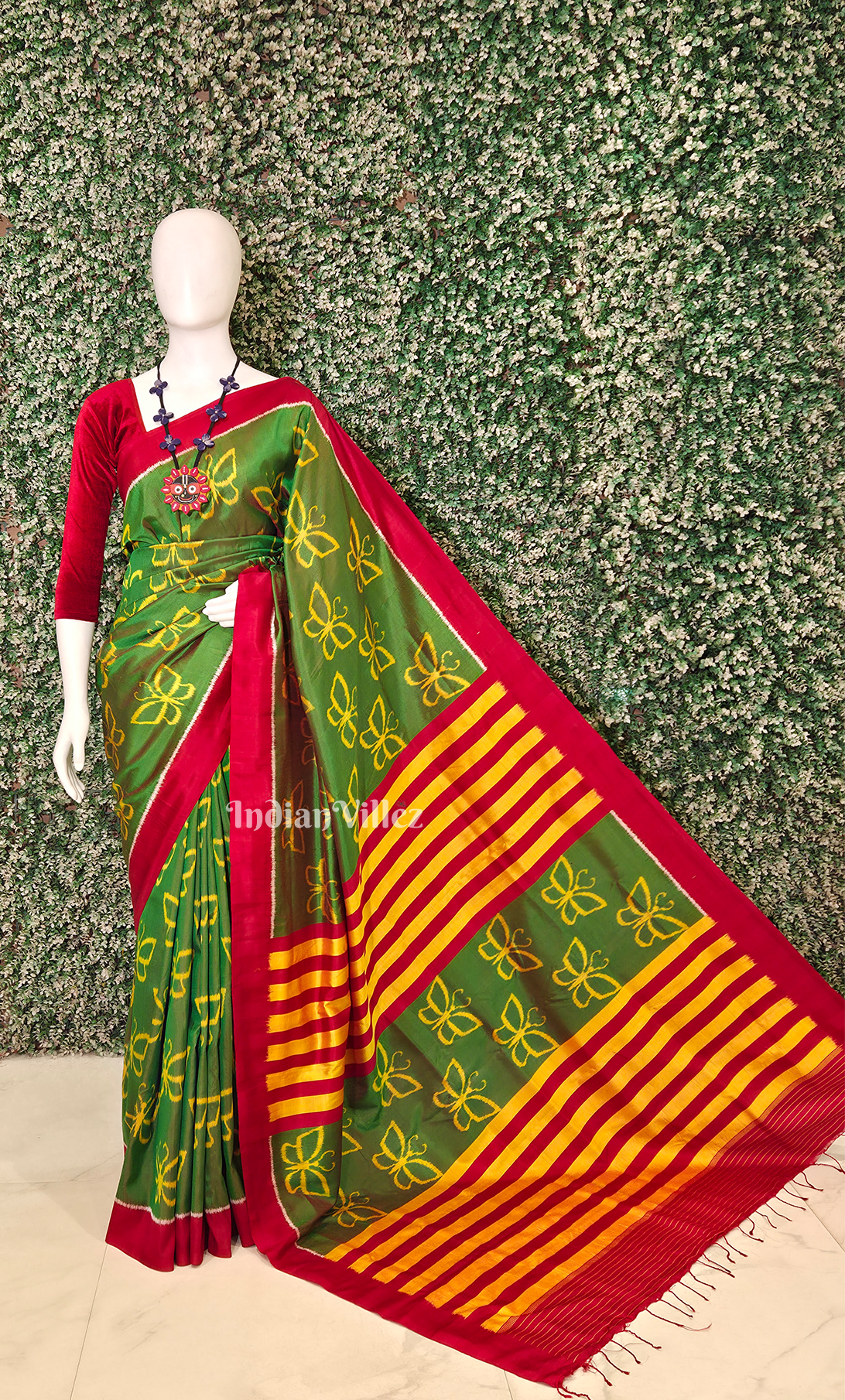 Green Yellow Butterfly Theme Contemporary Designer Silk Saree