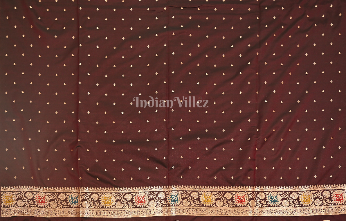 Maroon Buti Motif Pure Mashru Satin Silk Banarasi Saree