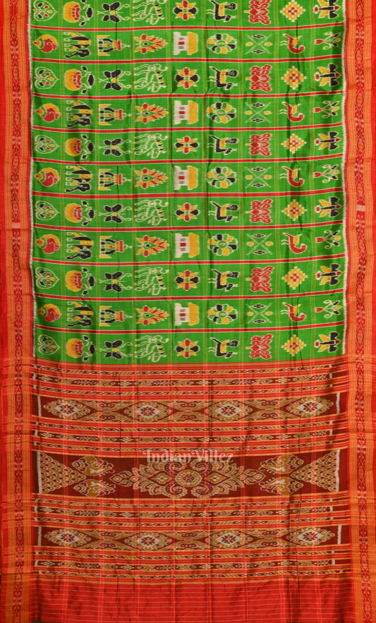 Green Red Nabakothi Odisha Ikat Khandua Silk Saree 
