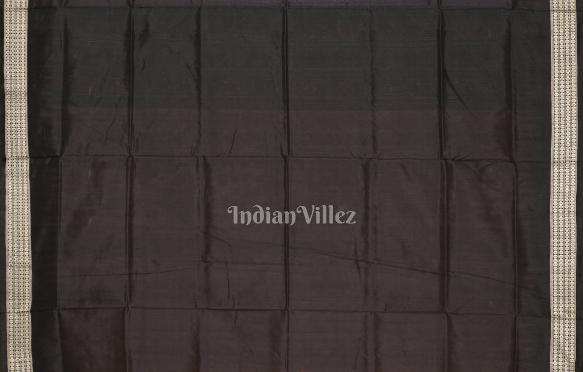 Peach Black Odisha Ikat Bomkai Sambalpuri Silk Saree