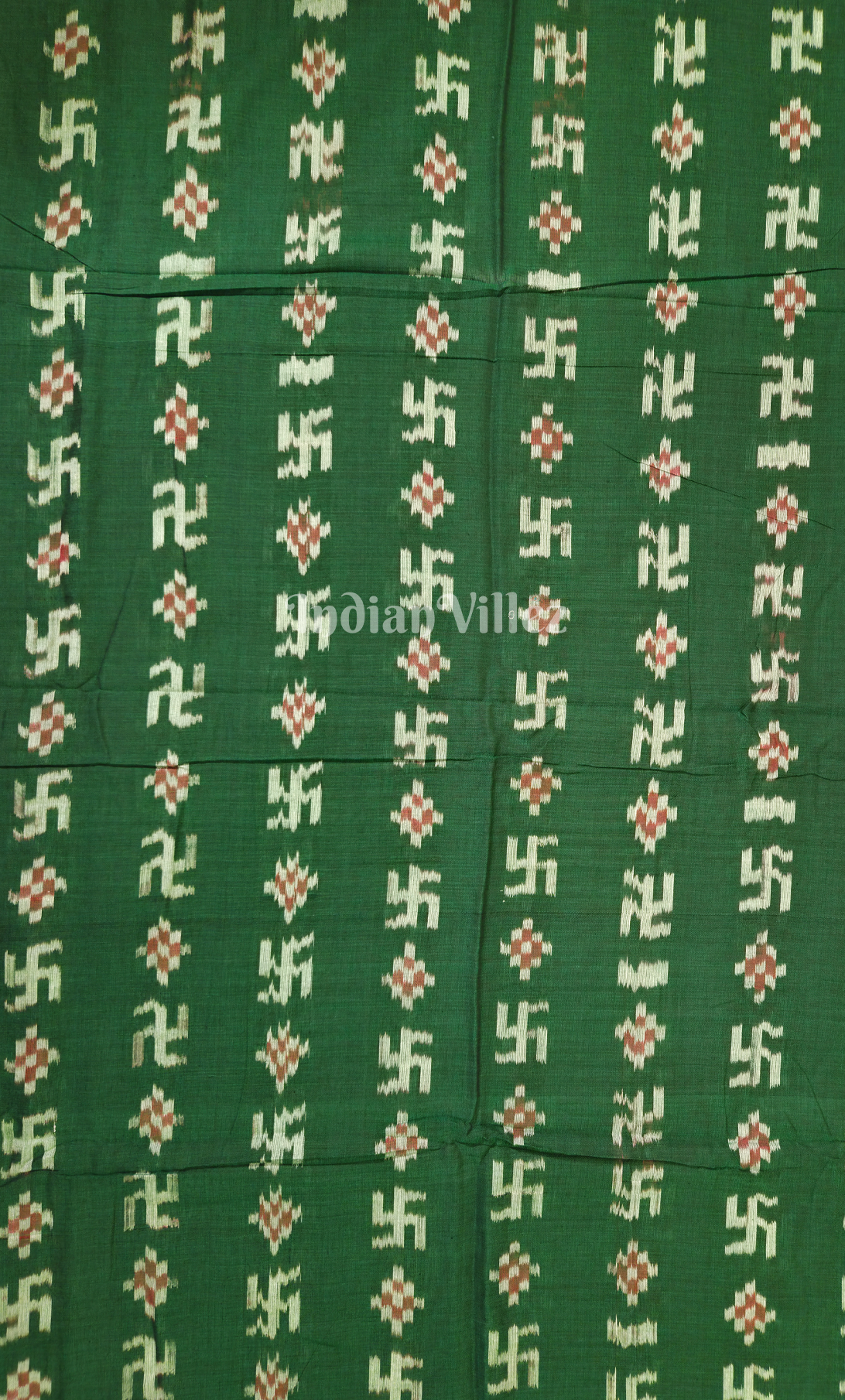 Dark Green Swastik Sambalpuri Ikat Cotton Fabric