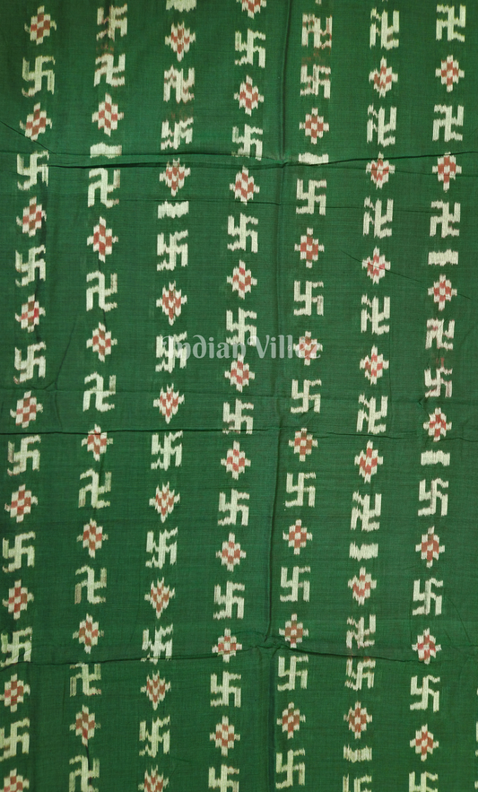 Dark Green Swastik Sambalpuri Ikat Cotton Fabric