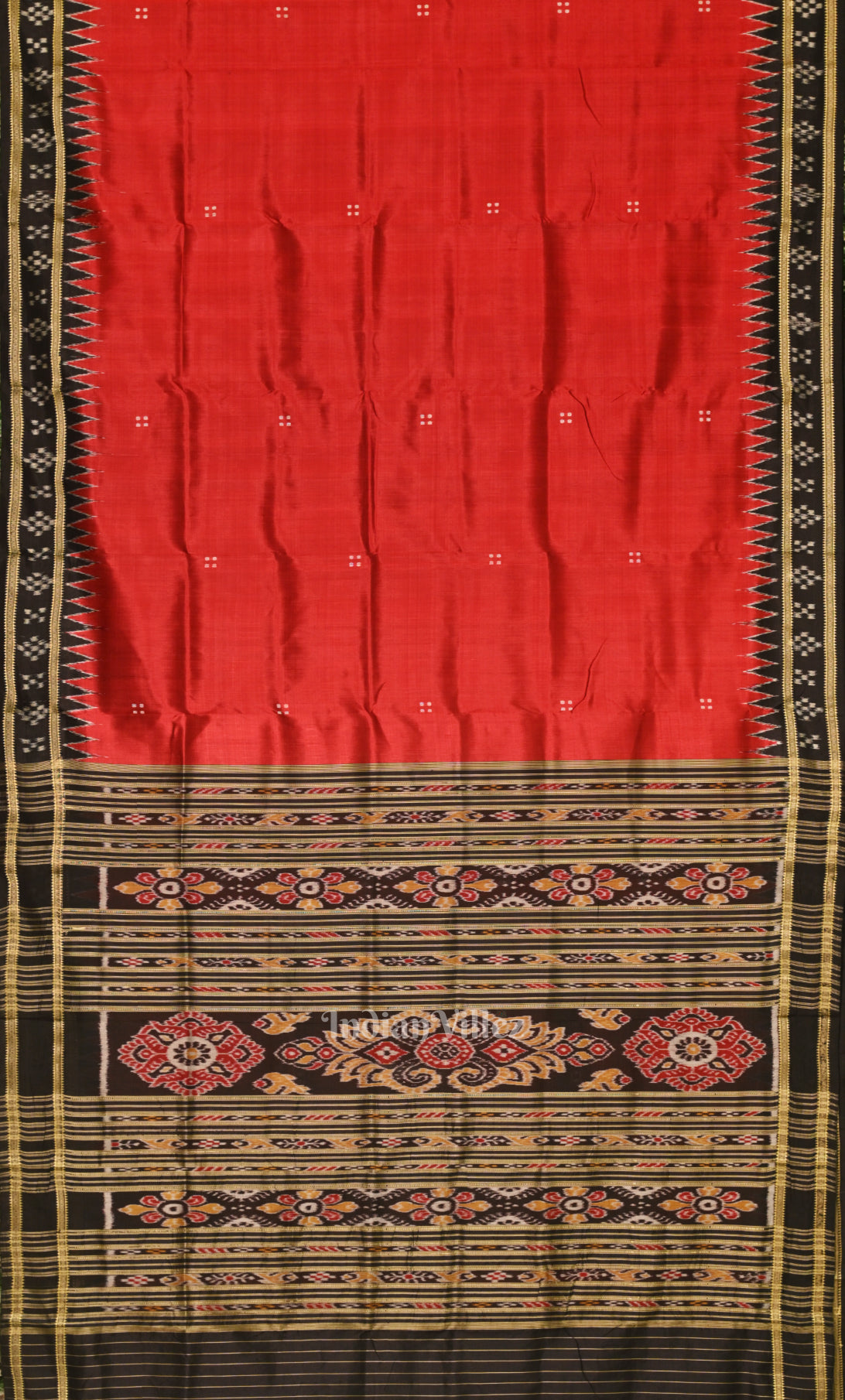 Red Black Buti Design Odisha Ikat Khandua Silk Saree