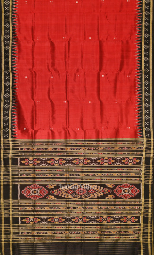 Red Black Buti Design Odisha Ikat Khandua Silk Saree