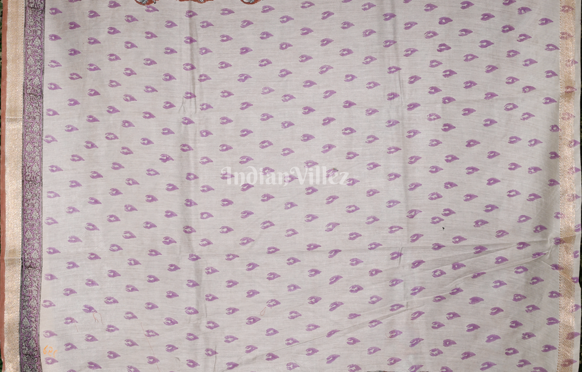 Light Maroon Block Printed Sanganeri Cotton Saree 