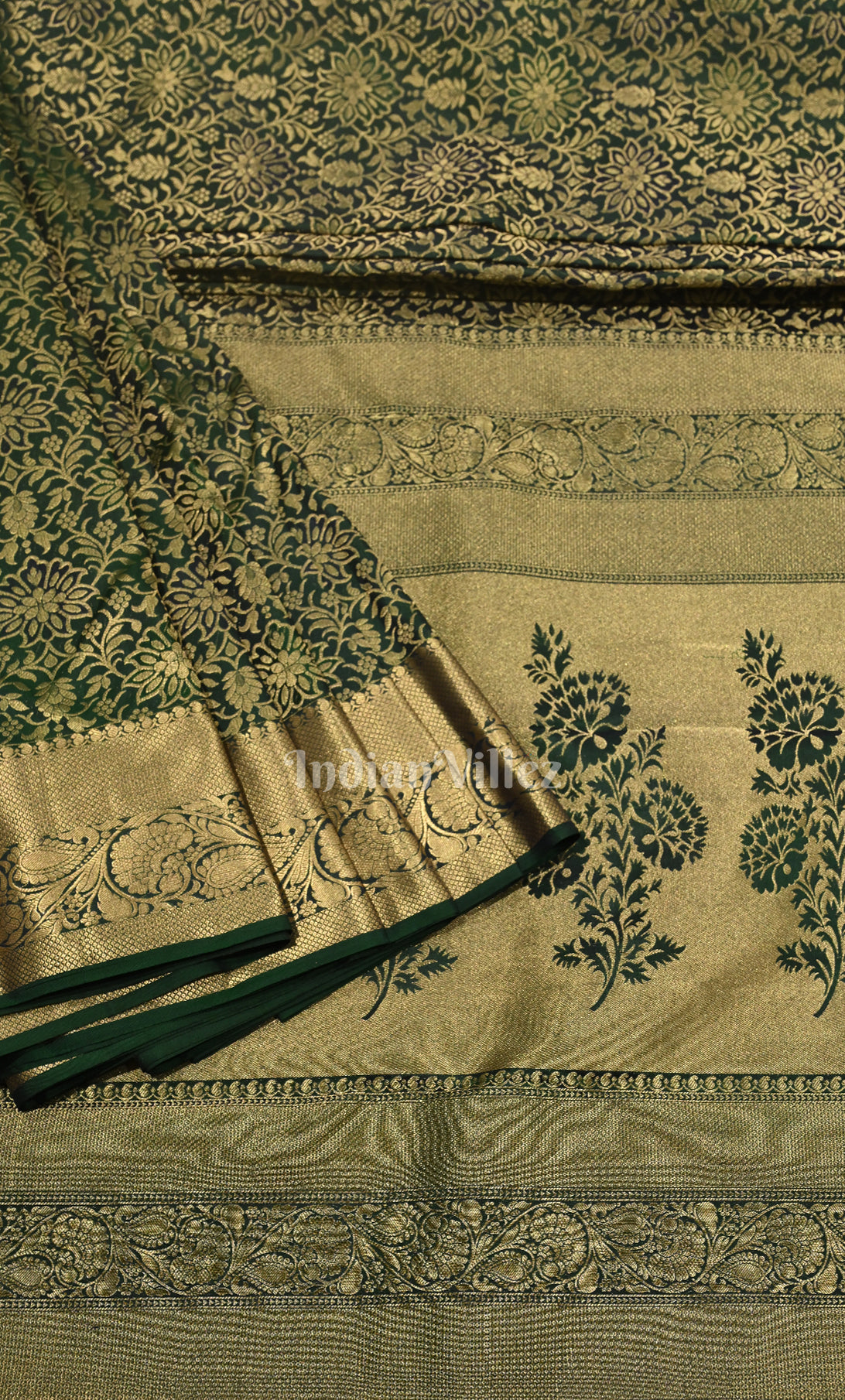 Bottle Green Pure Kanjivaram Silk Saree with Zari Brocade