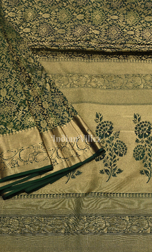 Bottle Green Pure Kanjivaram Silk Saree with Zari Brocade