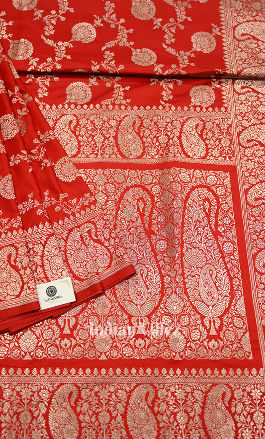 Classic Red Pure Mashru Satin Silk Banarasi Saree