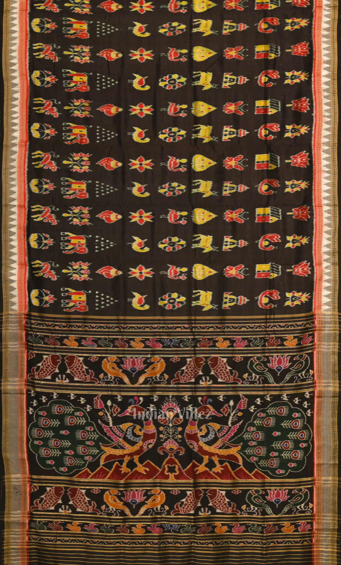 Black Nabakothi Odisha Ikat Khandua Silk Saree