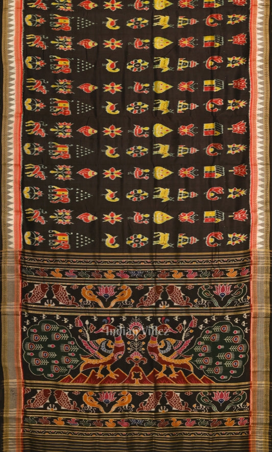 Black Nabakothi Odisha Ikat Khandua Silk Saree