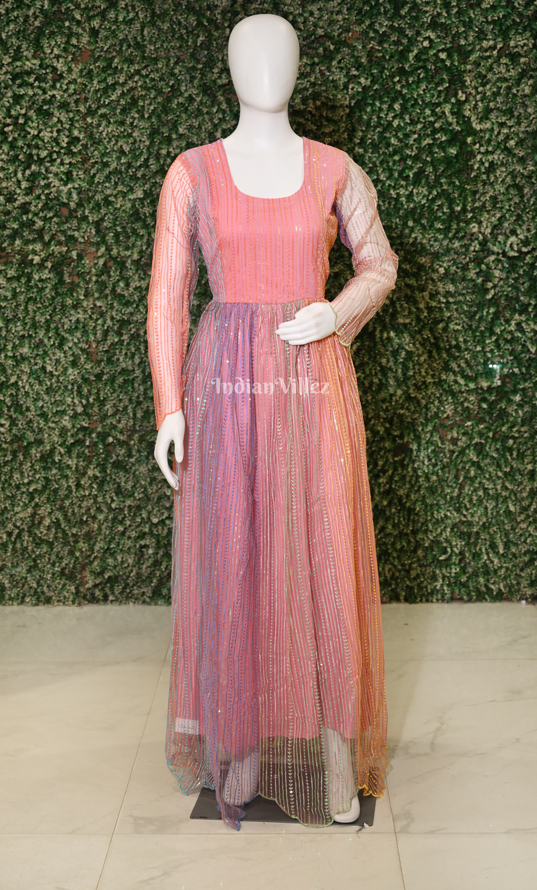 Party Wear Peach Pink Designer Sequin Gown