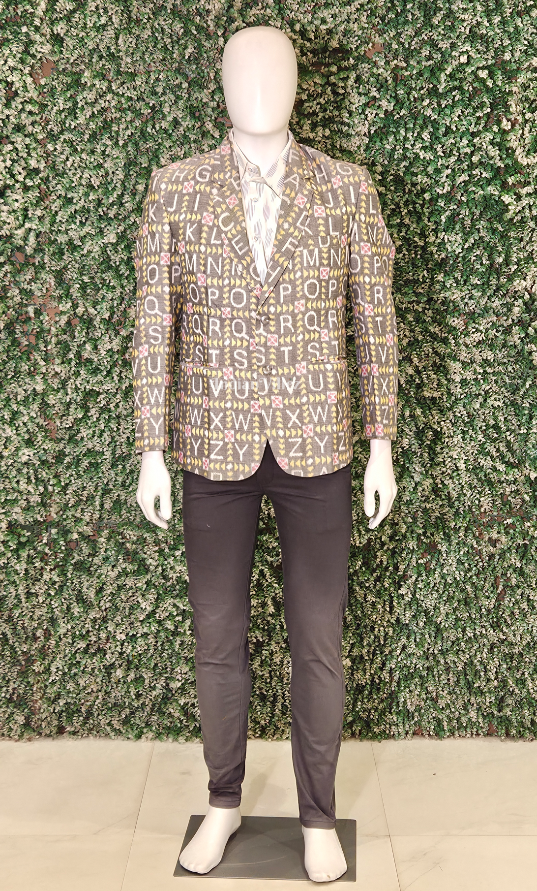  Grey Alphabet Theme Odisha Ikat Men's Designer Blazer 