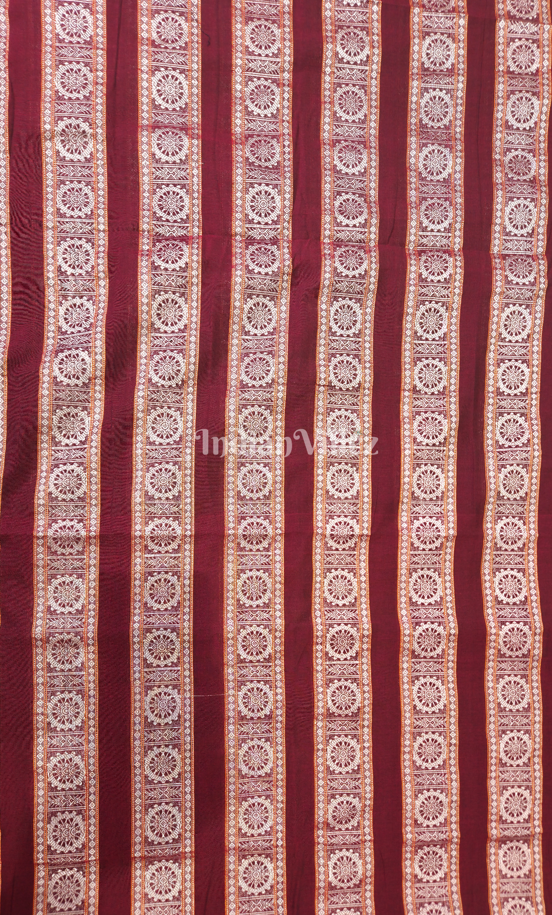 Maroon Konark Chakra Theme Odisha Ikat Cotton Fabric