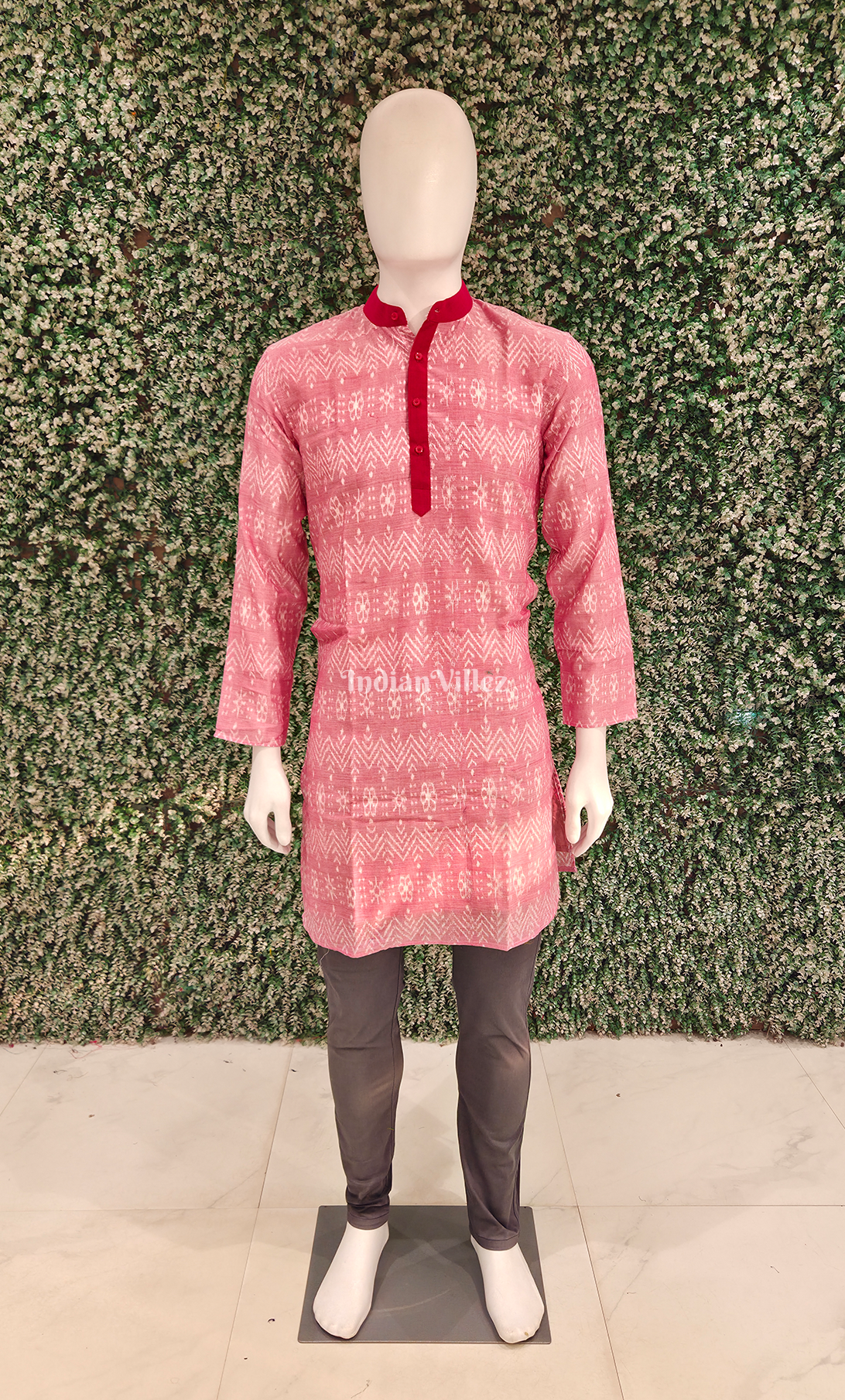 Pink Odisha Ikat Cotton Kurta for Men 