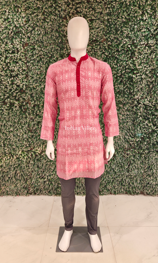 Pink Odisha Ikat Cotton Kurta for Men 