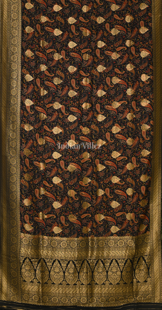 Black Banarasi Silk Saree with Kashmiri Embroidery Work