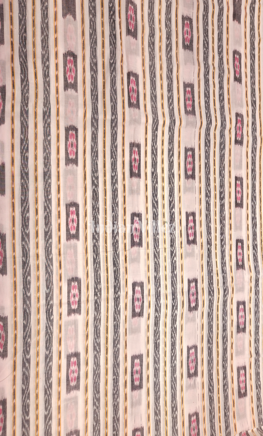 Off White Black Stripped Odisha Ikat Sambalpuri Cotton Fabric