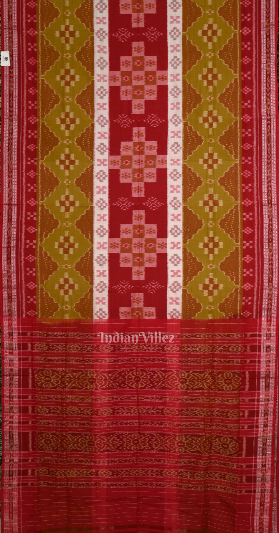 Mehendi Green Red Pasapli Triple Layer Odisha Ikat Sambalpuri Cotton Saree