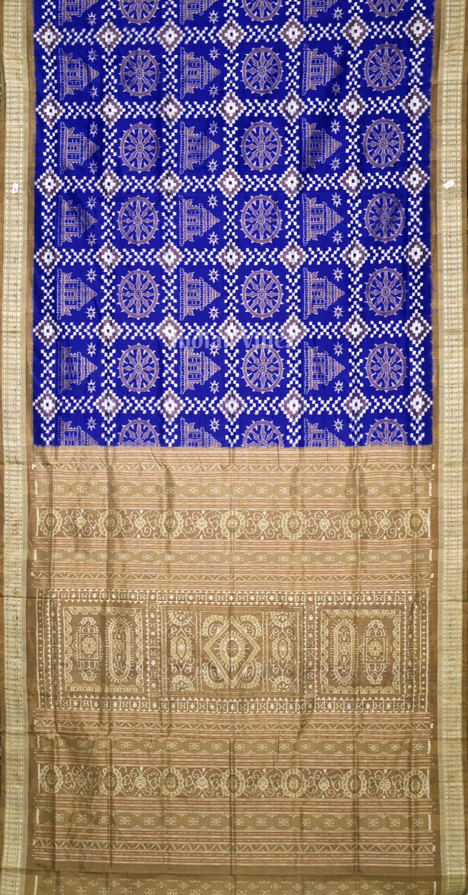 Blue Brown Konark Chakra Motif Odisha Ikat Sambalpuri Silk Saree 