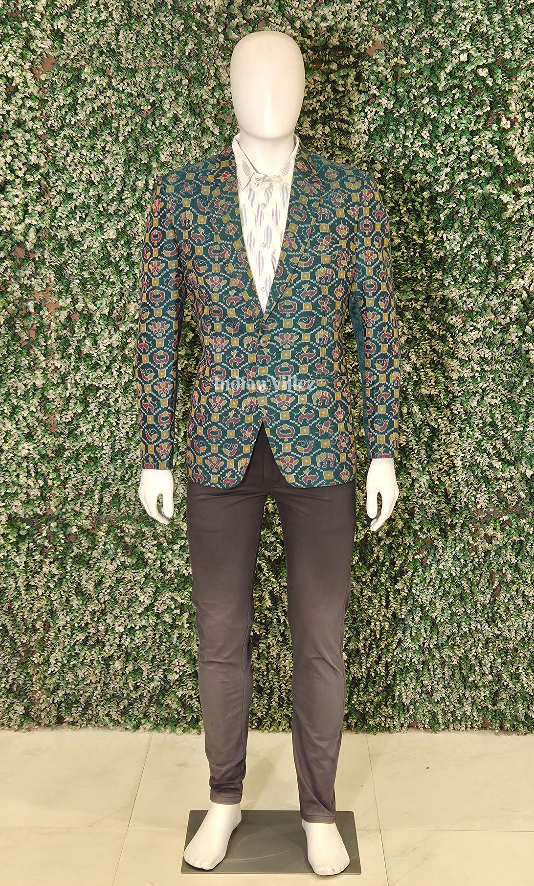 Teal green Odisha Ikat Men's Designer Blazer 