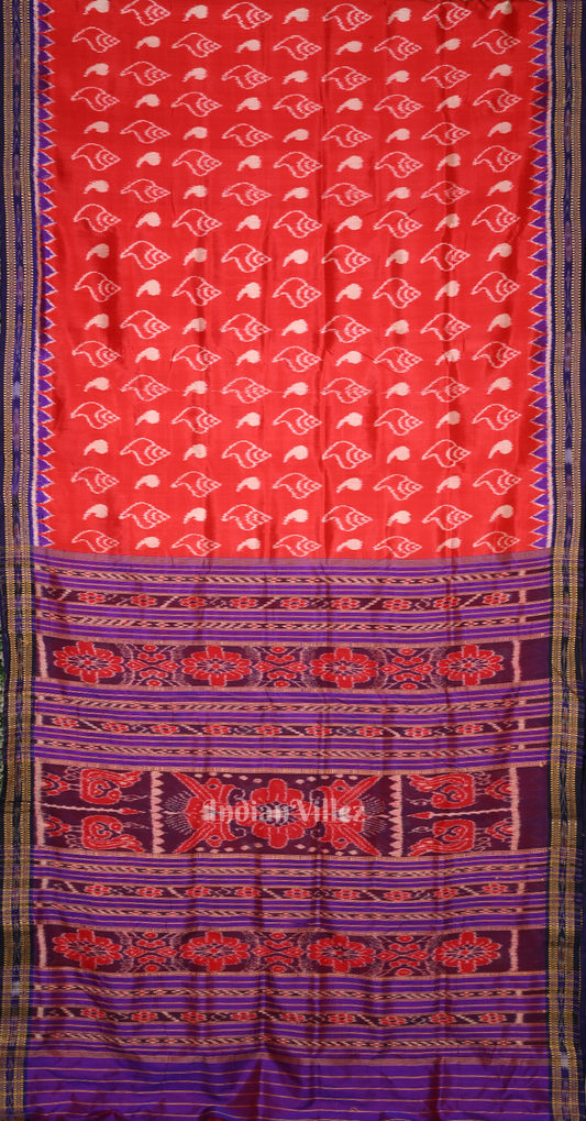 Red Blue Sankha Motif Odisha Ikat Khandua Silk Saree