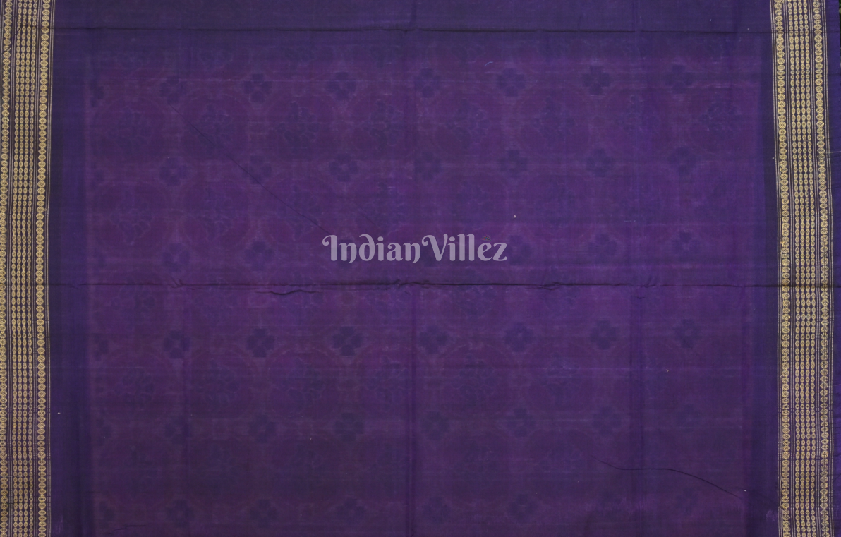 Peach Pink Purple  Floral Motif Odisha Ikat Sambalpuri Cotton Saree 