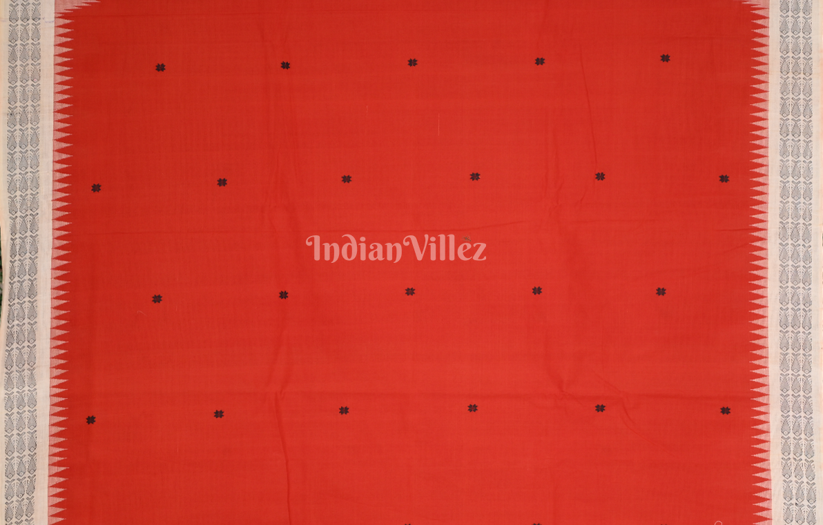 Red White Border Ganjam Bomkai Cotton Saree 