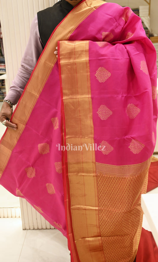 Rani Pink Red Zari woven Pure Kanjivaram Silk Saree 