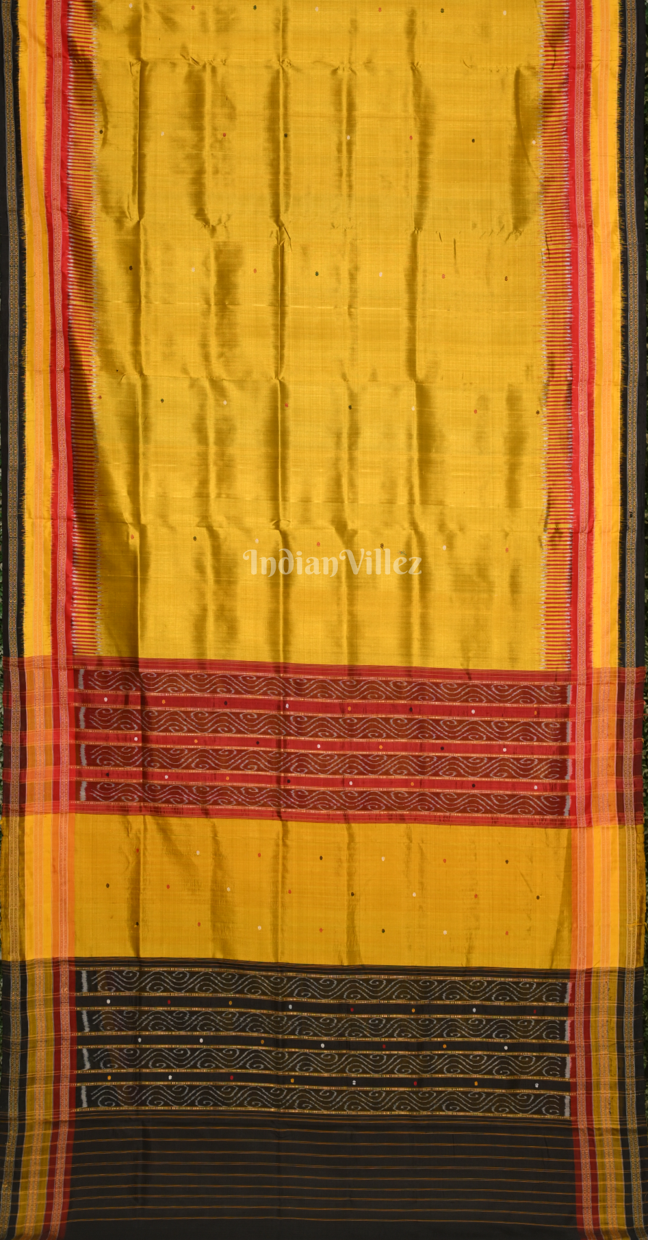 Mustard Yellow  Buti Design Kathiphera Odisha Ikat Khandua Silk Saree 