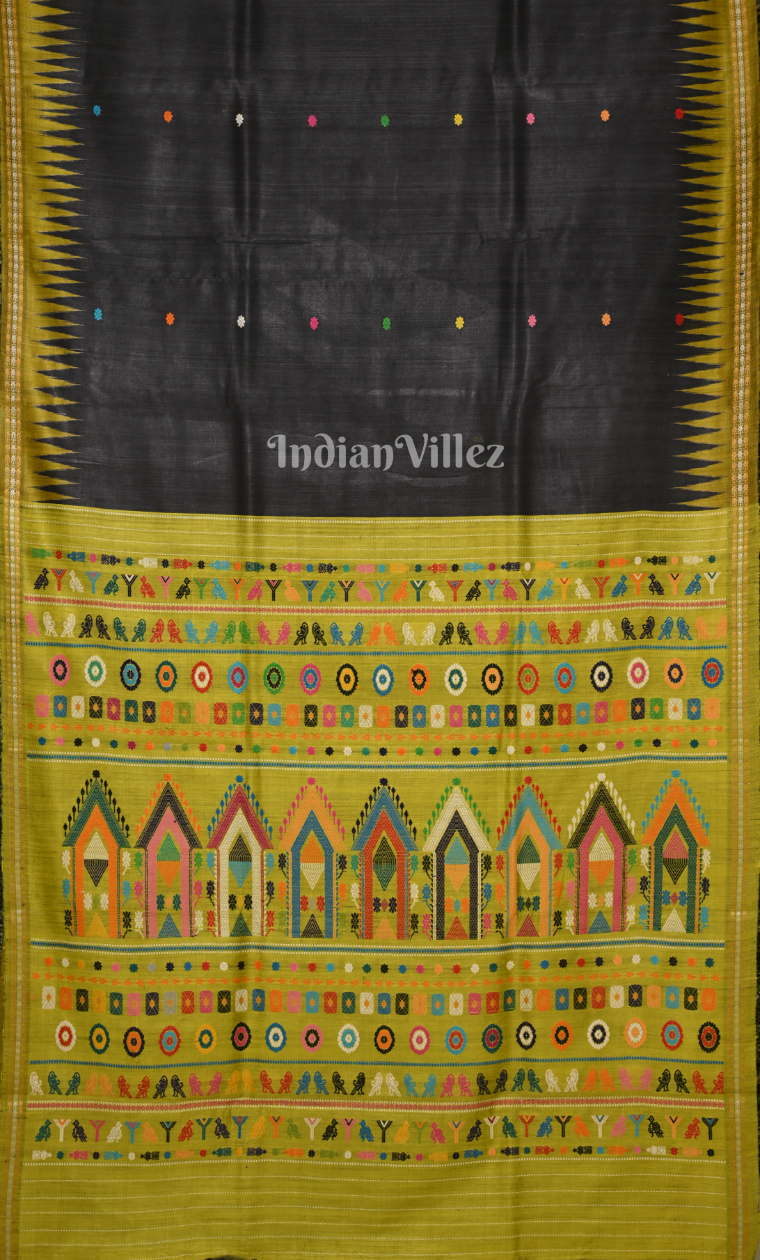 Black Mehendi Green Dolabedi Gopalpur Tussar Silk Saree 