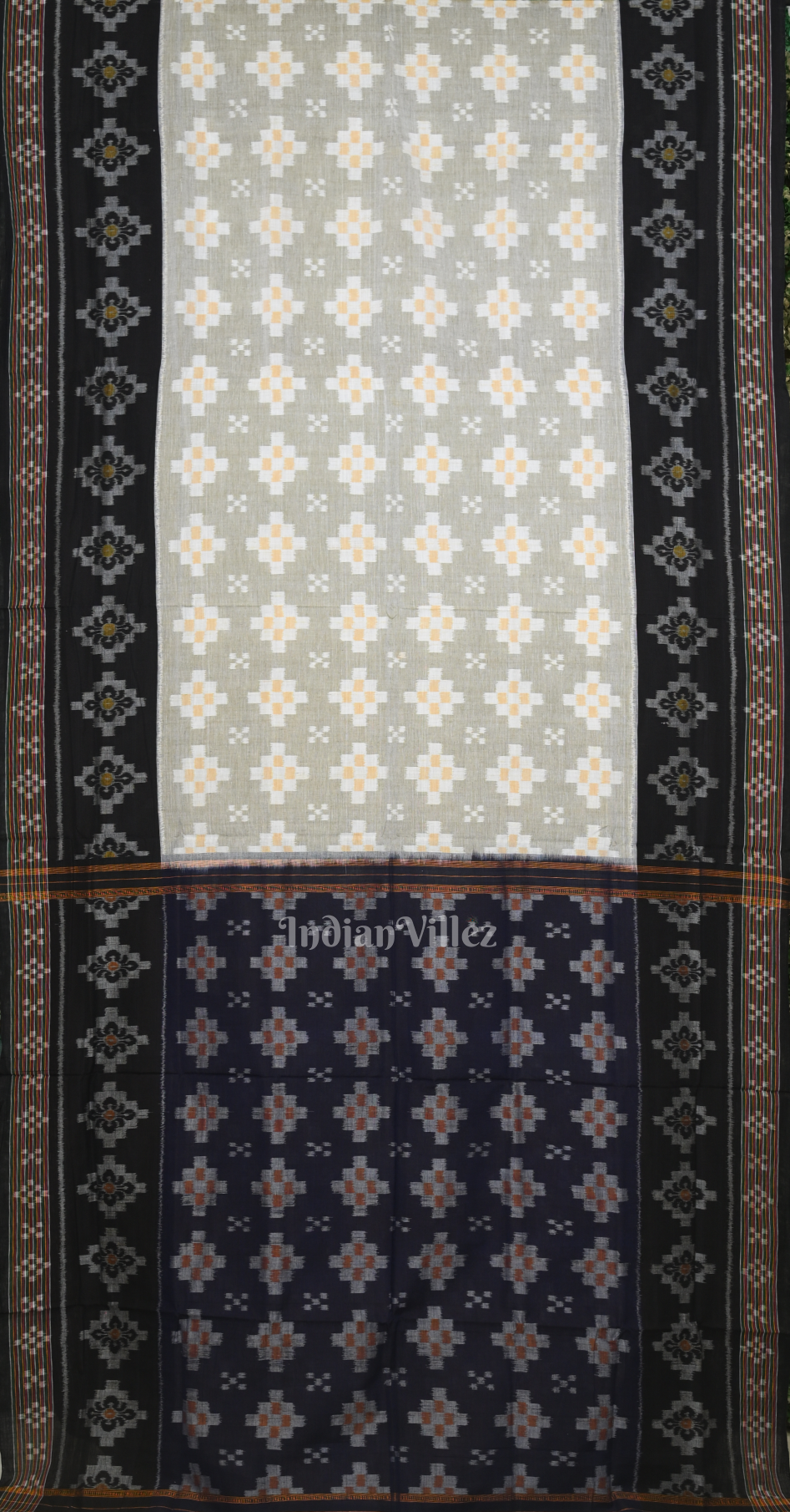 Grey Blue Pasapali Scot Odisha Ikat Sambalpuri Cotton Saree 