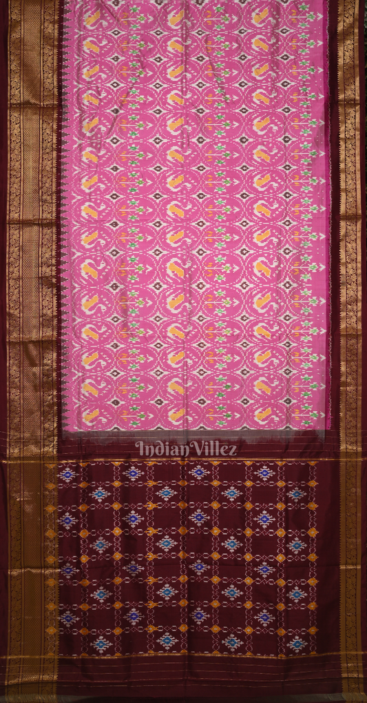 Pink Coffee Pochampally Ikat Silk Saree 