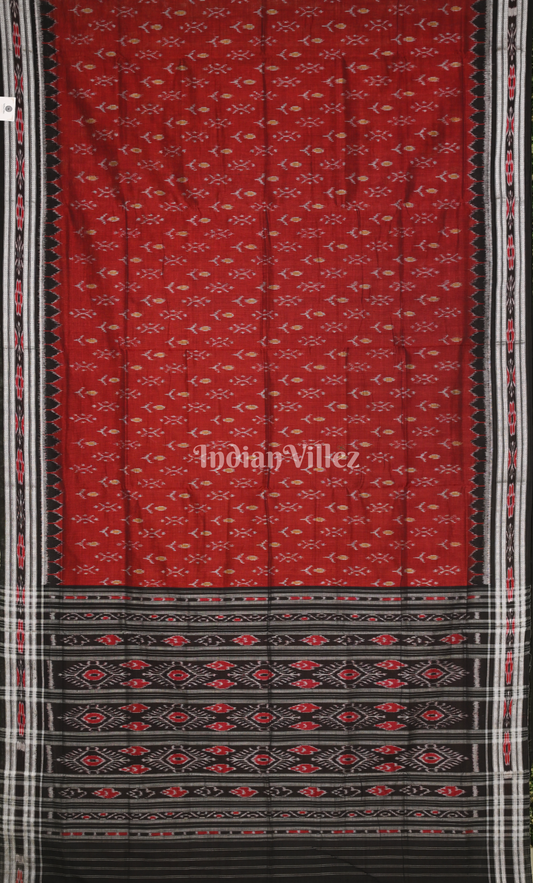 Red Black Mayur Chandrika Odisha Ikat Sambalpuri Cotton Saree