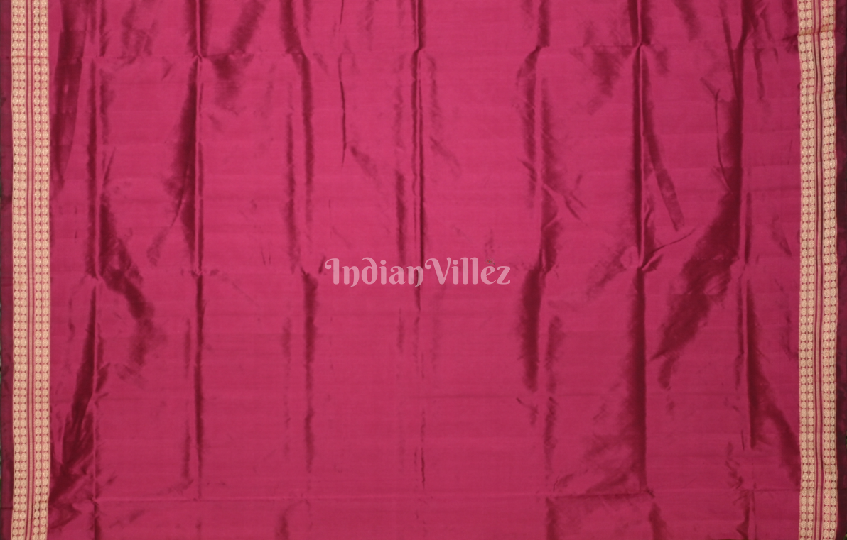 Parrot Green Magenta Pink Buti Design Odisha Ikat Bomkai Silk Saree