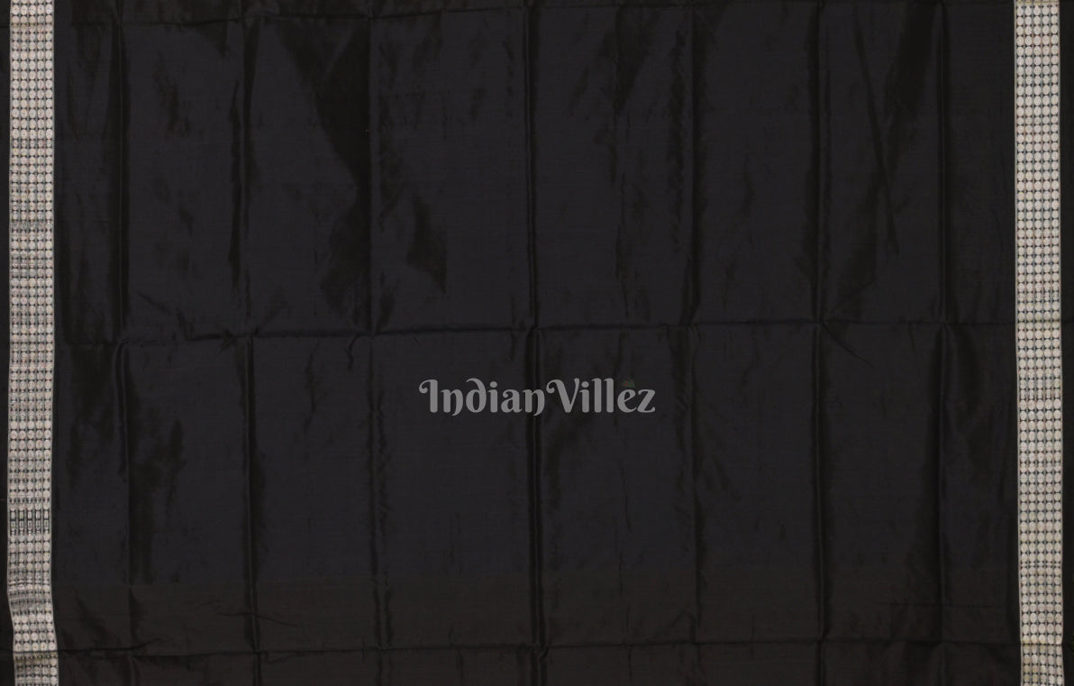 Maroon Red Black Lotus Motif Odisha Ikat Sambalpuri Silk Saree 