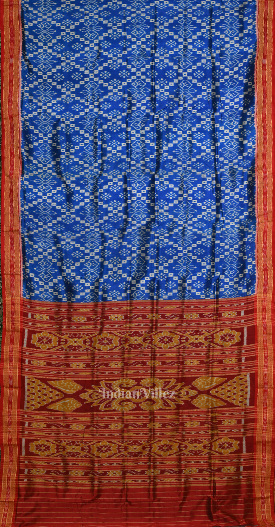 Blue Maroon Pasapali & Sankha Motif Odisha Ikat Khandua Silk Saree