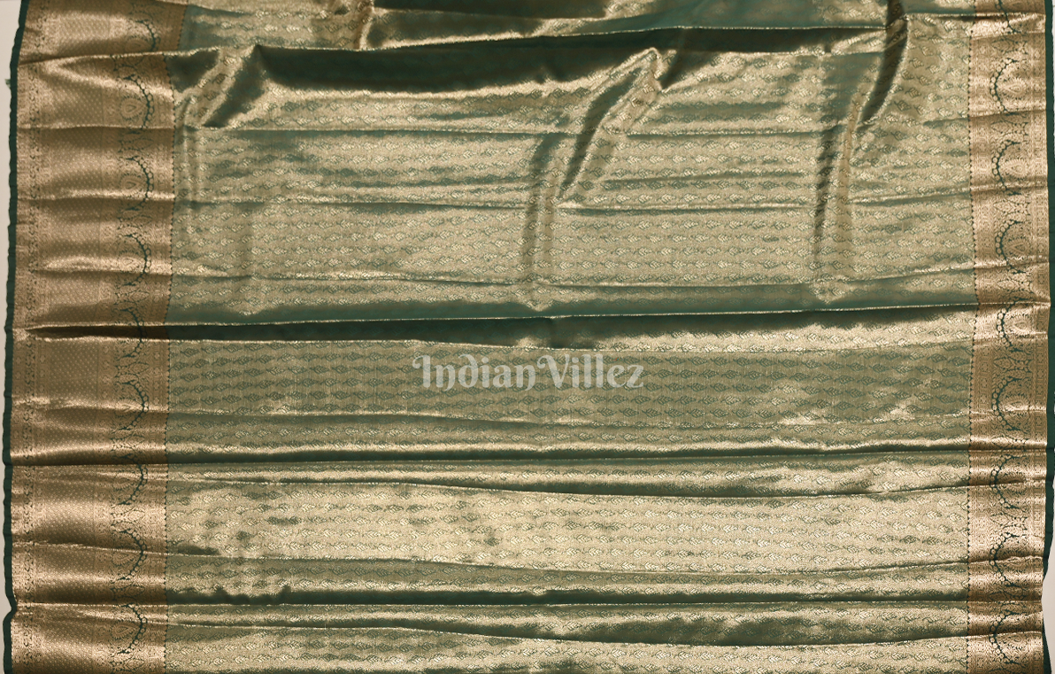 Cream Bottle Green Pure Kanjivaram Tissue Silk Saree