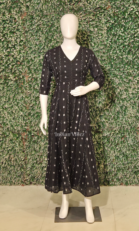 Black Tipa Design Odisha Ikat Designer Long Gown for Women