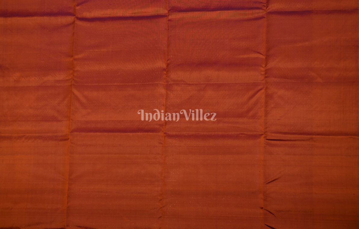 Exclusive Rust Orange Golden Pure Kanjivaram Soft Silk Saree