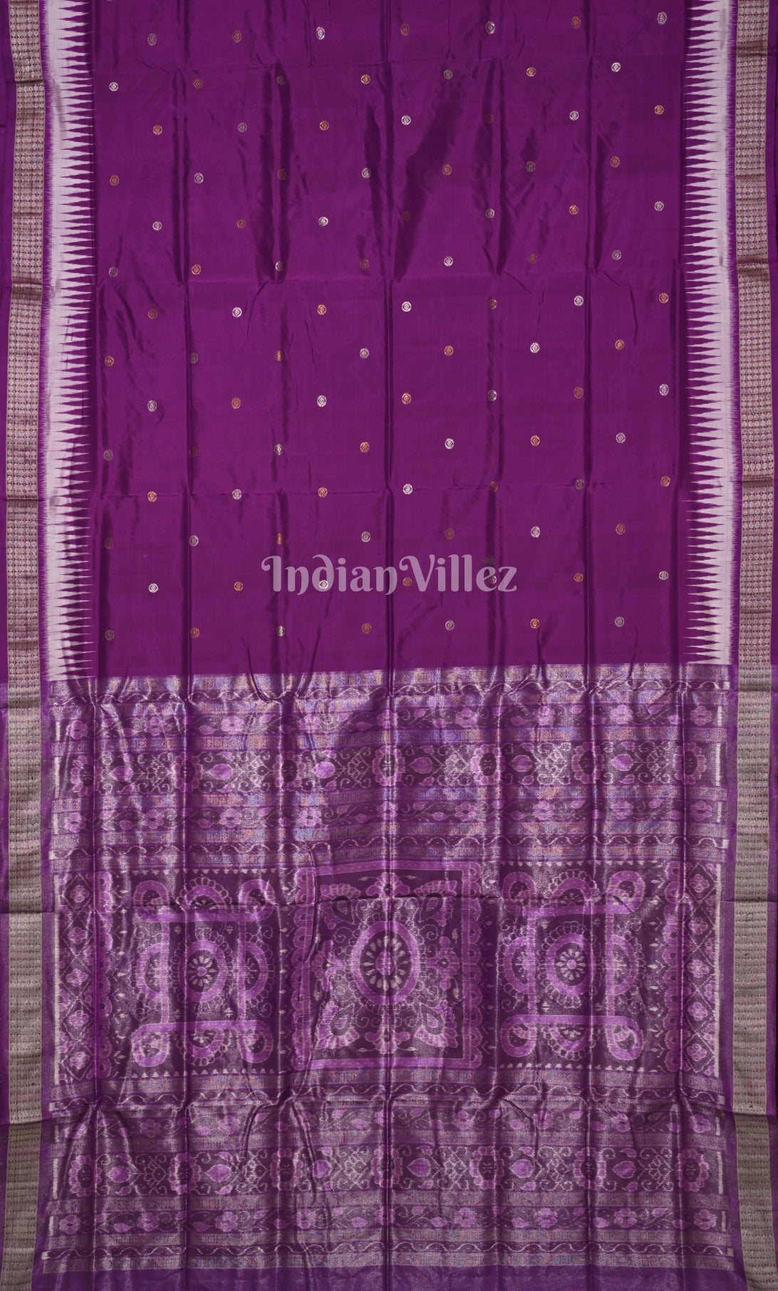 Purple Buti Odisha Ikat Bomkai Half Tissue Silk Saree