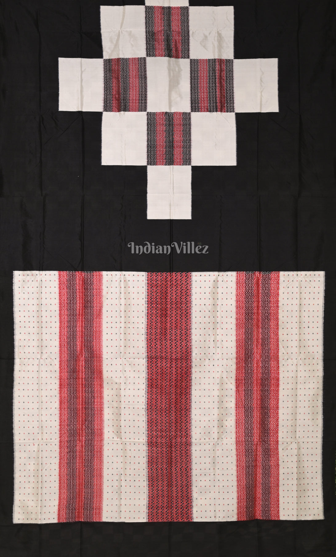 White Black Pasapali Odisha Ikat Contemporary Designer Silk Saree 