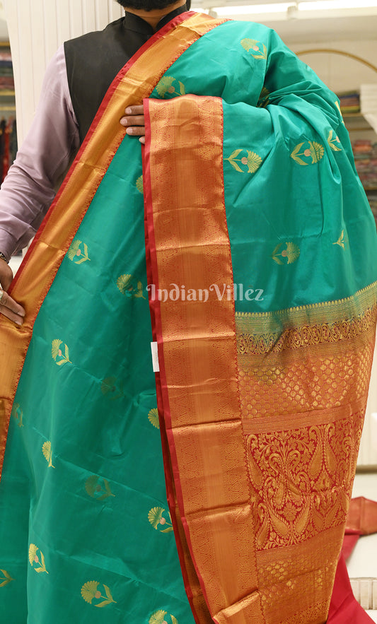 Light green Red Zari woven Pure Kanjivaram Silk Saree