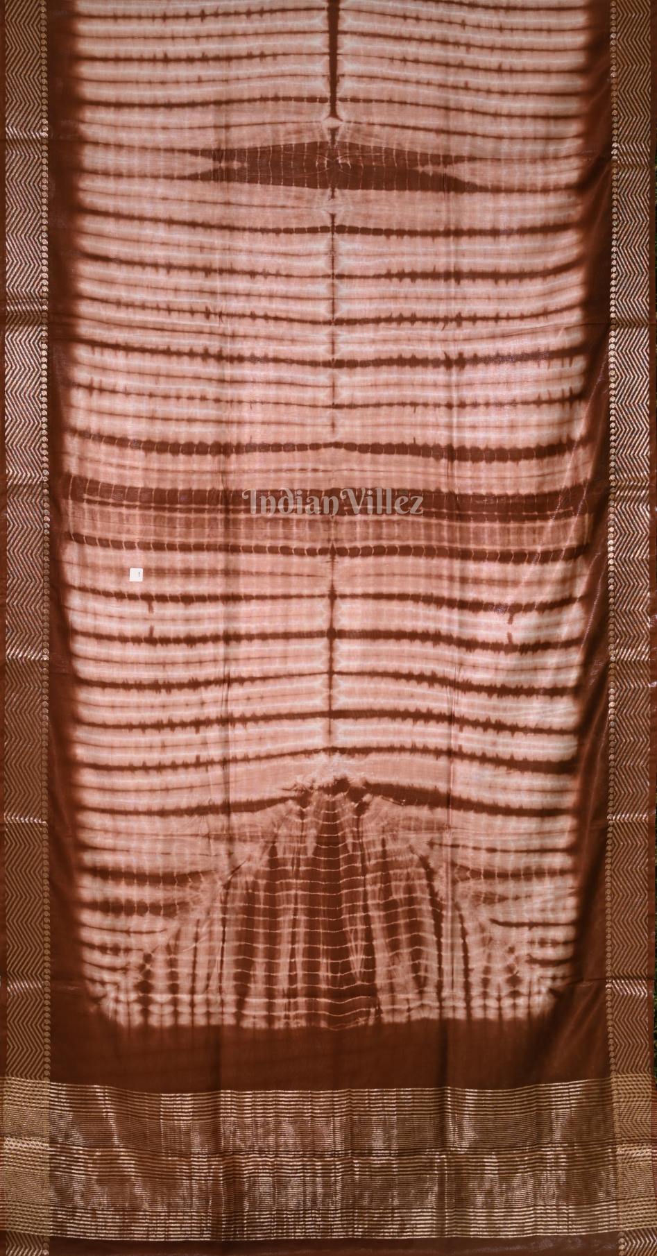 Coffee Block Printed Shibori Cotton Saree 