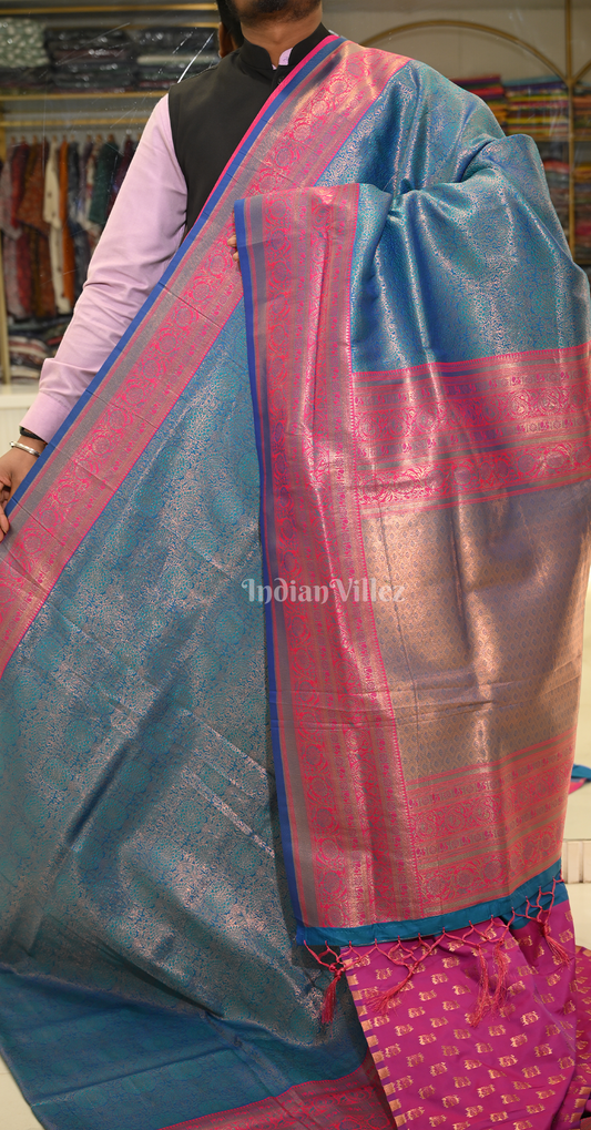 Sky Pink Chaap Weaving Silk Saree