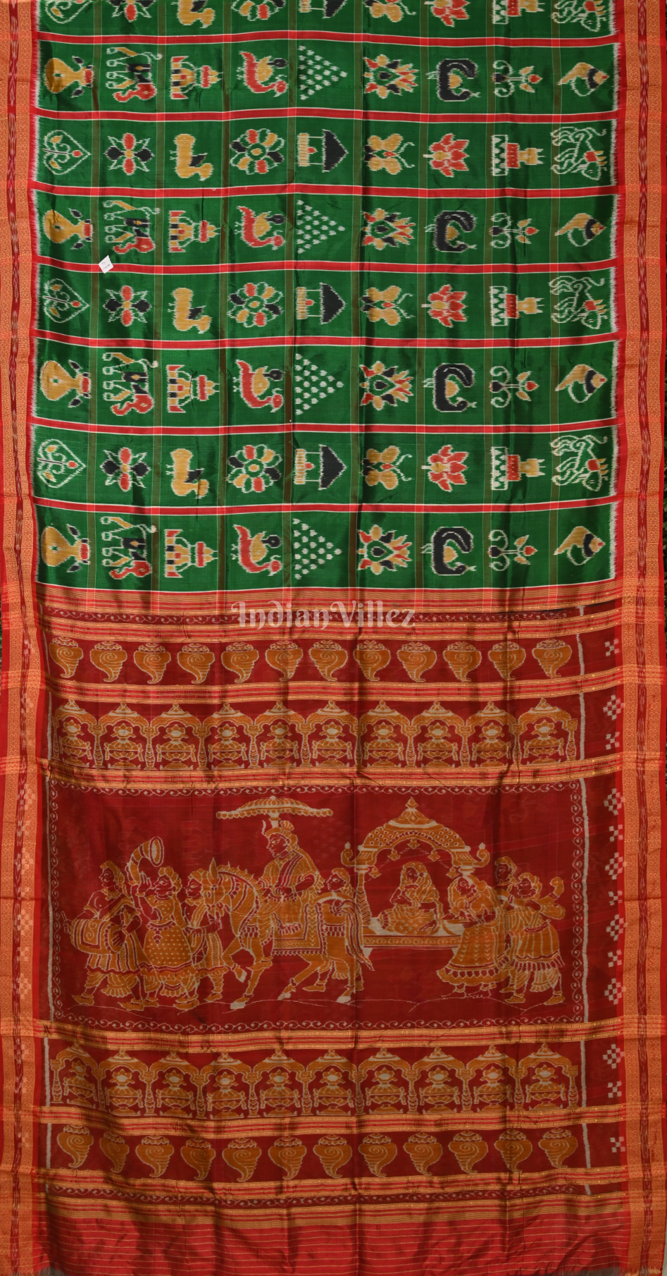 Green Maroon Nabakothi Odisha Ikat Khandua Silk Saree with Doli Barat Anchal