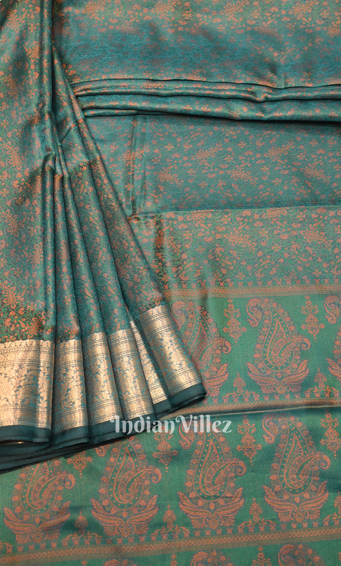 Rama Green Dual Tone Tanchoi Silk Banrasi Saree