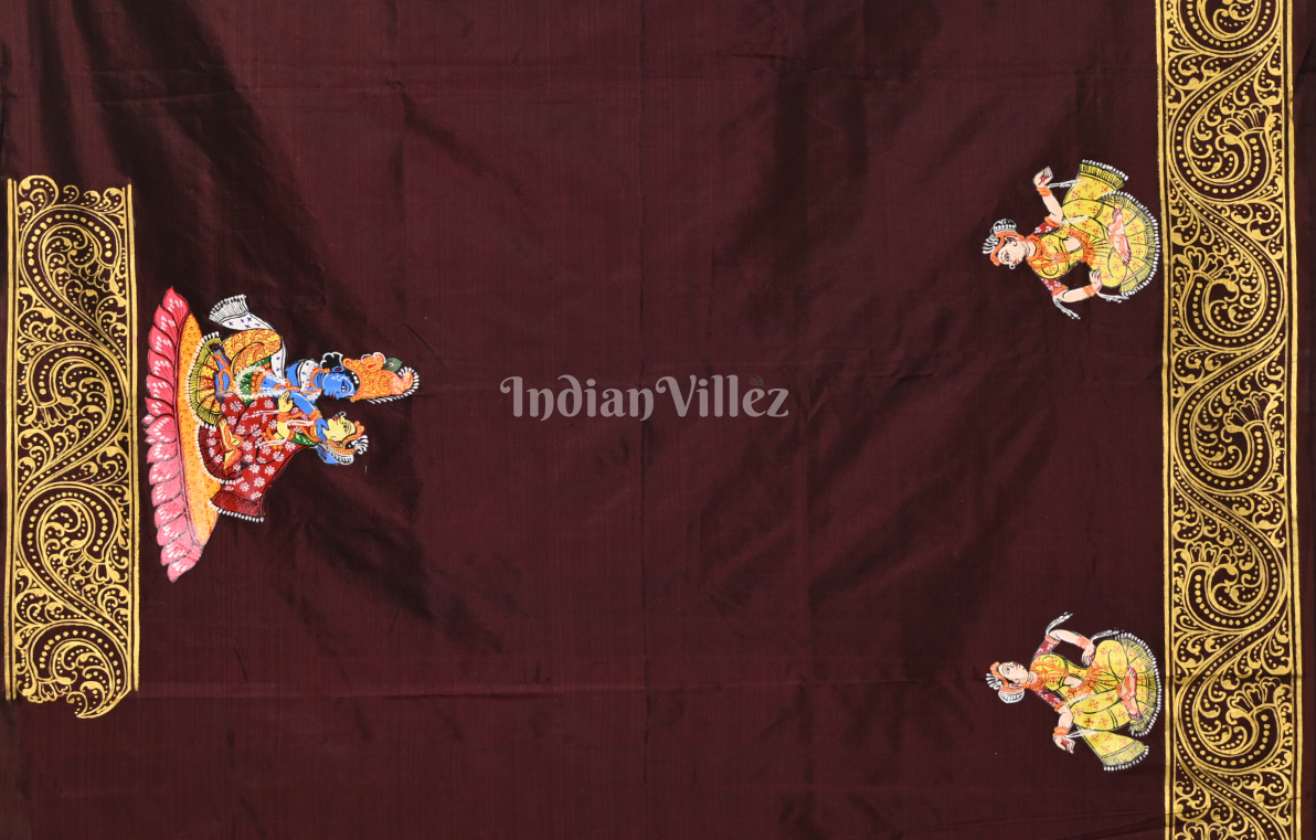 Coffee Kandarpa Rath Hand-painted Pattachitra Saree