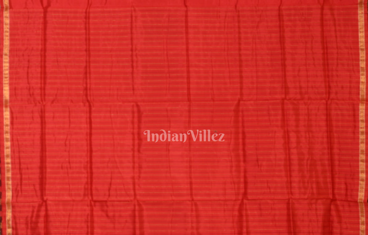 Red with Multicolour Stripped Tissue Sambalpuri Silk Saree 